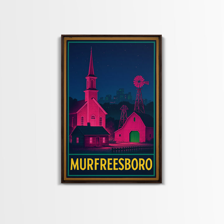 Murfreesboro Tennessee Travel Poster, Canvas Print, Retro Neon Travel Art, Murfreesboro Wall Art, Gift For Travelers, Art Print
