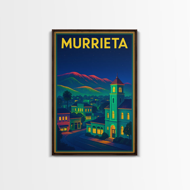 Murrieta Travel Poster, Canvas Print, Retro Neon Travel Art, Murrieta Wall Art, Mid Century Wall Art, Eclectic Wall Decor, Travel Posters