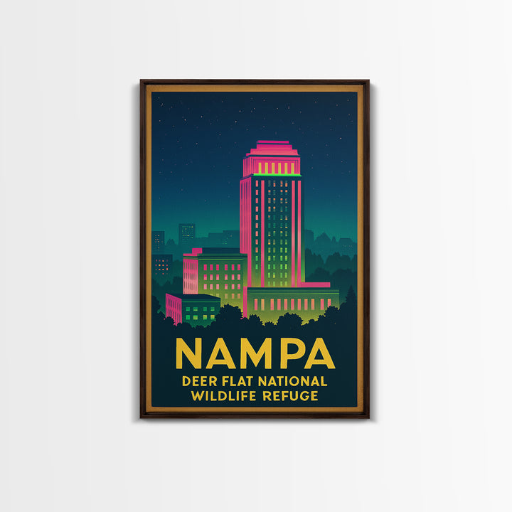 Nampa Idaho Travel Poster, Canvas Print, Retro Neon Travel Art, Nampa Poster Print, Eclectic Wall Decor, Travel Poster Set, City Poster