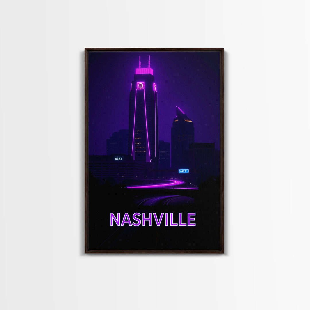 Nashville Tennessee Travel Poster, Canvas Print, Neon Skyline Wall Art, Nashville City Art, Wall Decor, Travel Wall Decor, Travel Wall Art