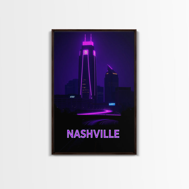 Nashville Tennessee Travel Poster, Canvas Print, Neon Skyline Wall Art, Nashville City Art, Wall Decor, Travel Wall Decor, Travel Wall Art