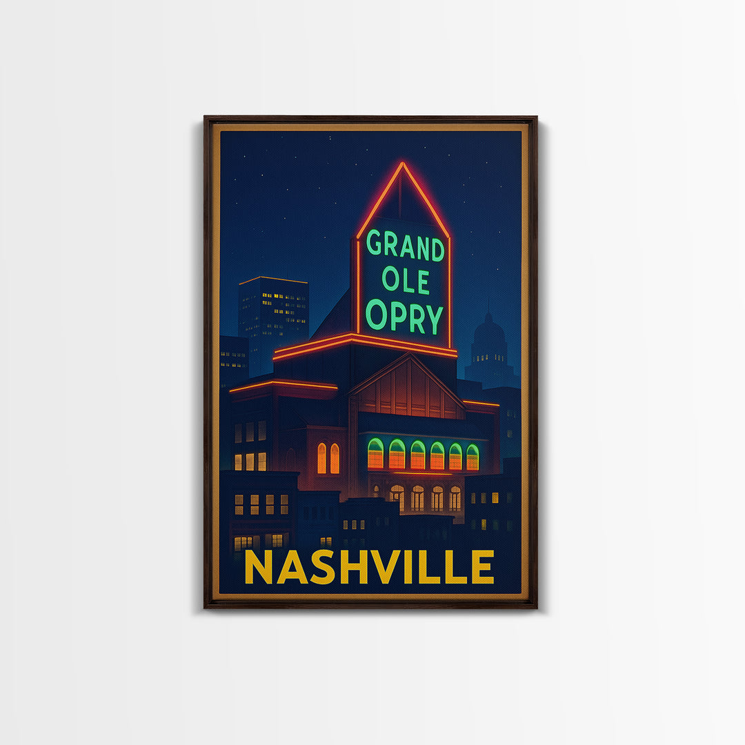 Nashville Travel Poster, Canvas Print, Neon Downtown Skyline Wall Art, Nashville Travel Art, City Art Print, Wall Art, Travel Prints