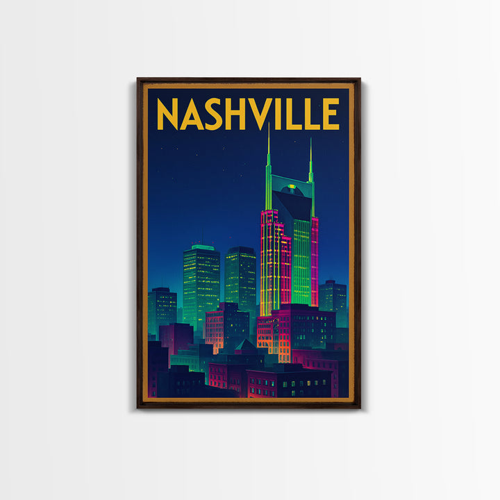 Nashville Travel Poster, Canvas Print, Retro Neon Travel Art, Nashville Poster Print, Living Room Wall Art, Eclectic Wall Decor