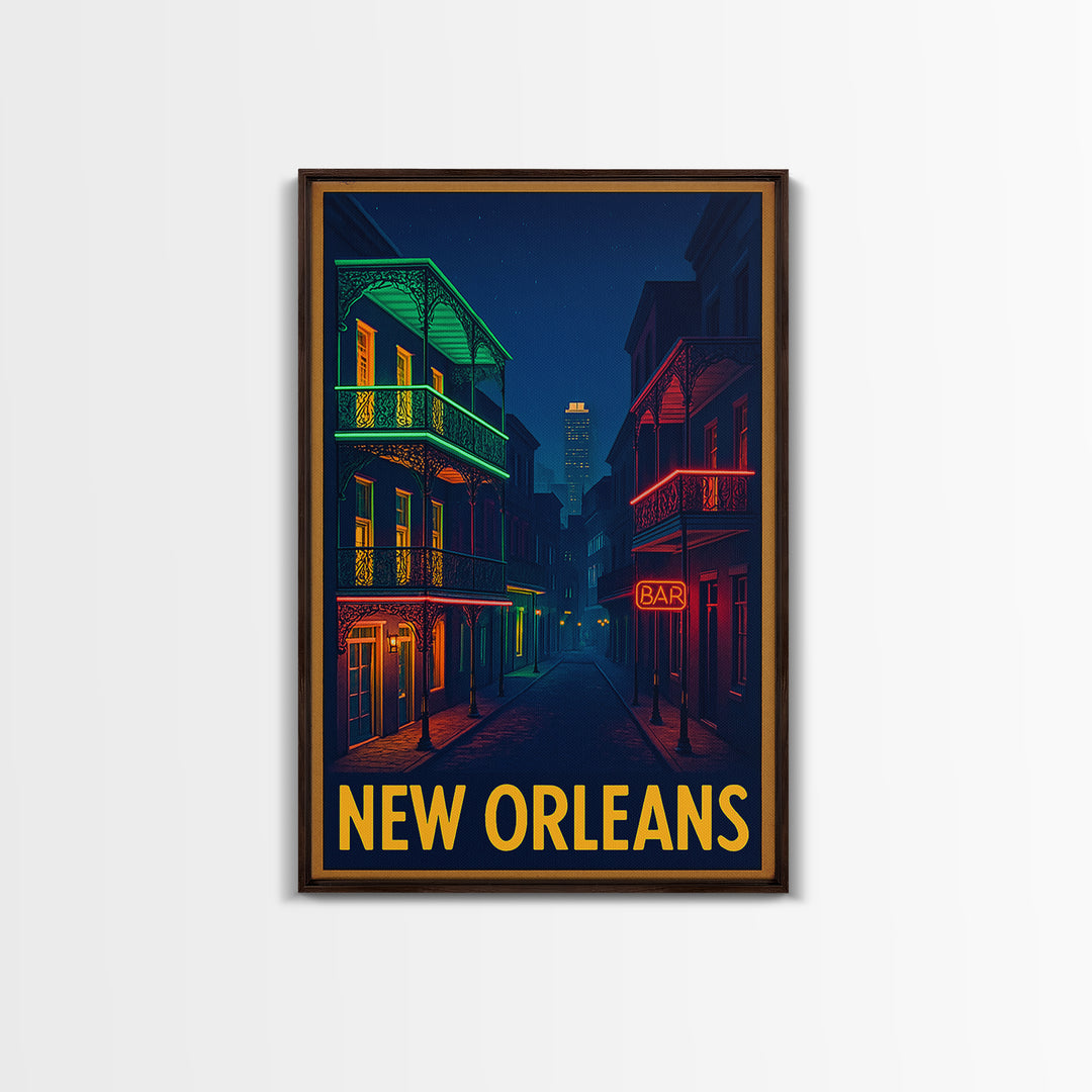 New Orleans Louisiana Travel Poster, Canvas Print, Retro Neon Travel Art, New Orleans Wall Art, Wall Art, Wanderlust Decor, Art Print