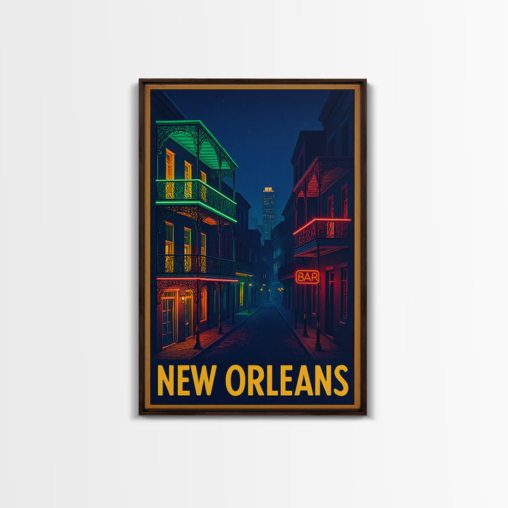 New Orleans Louisiana Travel Poster, Canvas Print, Retro Neon Travel Art, New Orleans Wall Art, Wall Art, Wanderlust Decor, Art Print