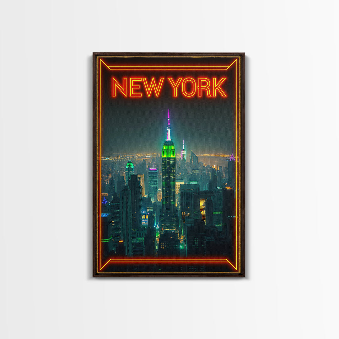New York Travel Poster, Canvas Print, Cyberpunk Style City Art, New York City Art, City Illustration, Gift For Travelers, Travel Wall Art