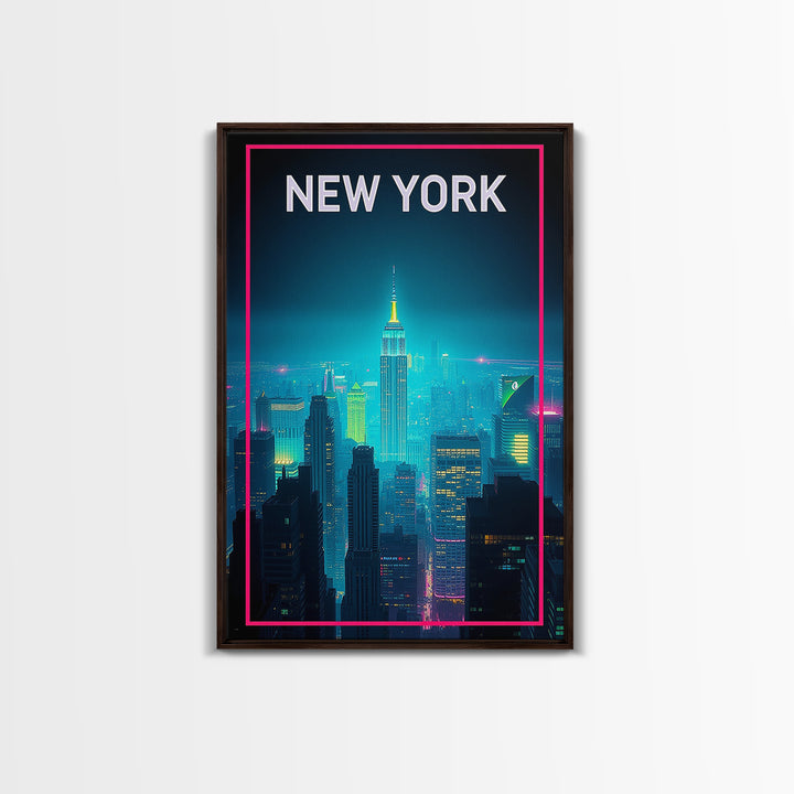 New York Travel Poster, Canvas Print, Retro Neon Travel Art, New York Poster Print, Living Room Wall Art, Travel Poster Set, Home Decor