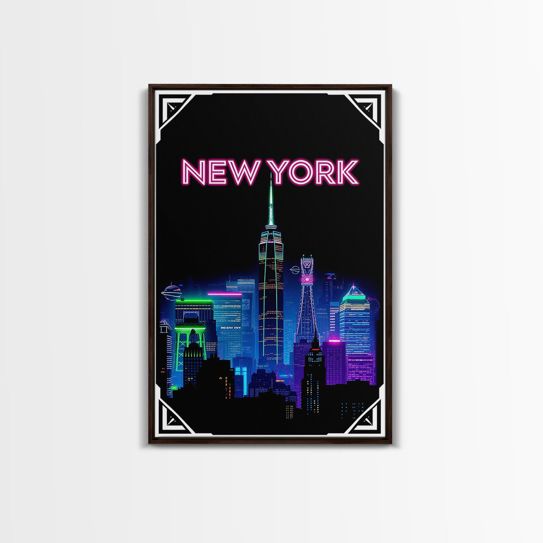 New York Travel Poster, Canvas Print, Electric Night Poster Art, New York City Art, Mid Century Wall Art, Vintage Travel Print