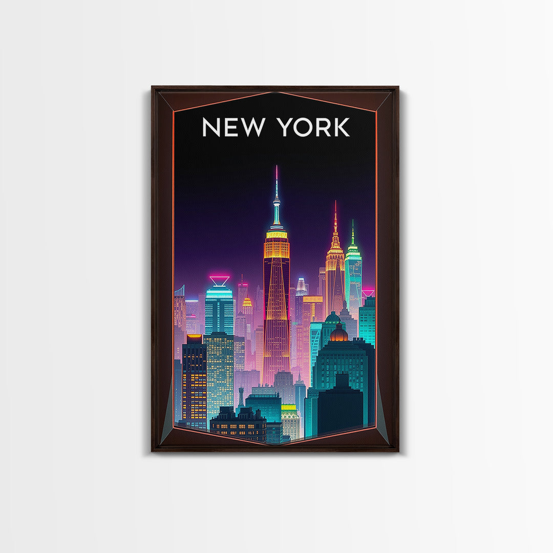 New York Travel Poster, Canvas Print, Retro Neon Travel Art, New York City Art, Vintage City Poster, Fine Art Print, City Art Print