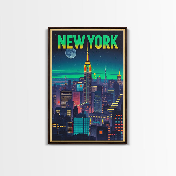 New York Travel Poster, Canvas Print, Retro Neon Travel Art, New York City Art, Travel Wall Art, Mid Century Wall Art, Vintage Travel Print