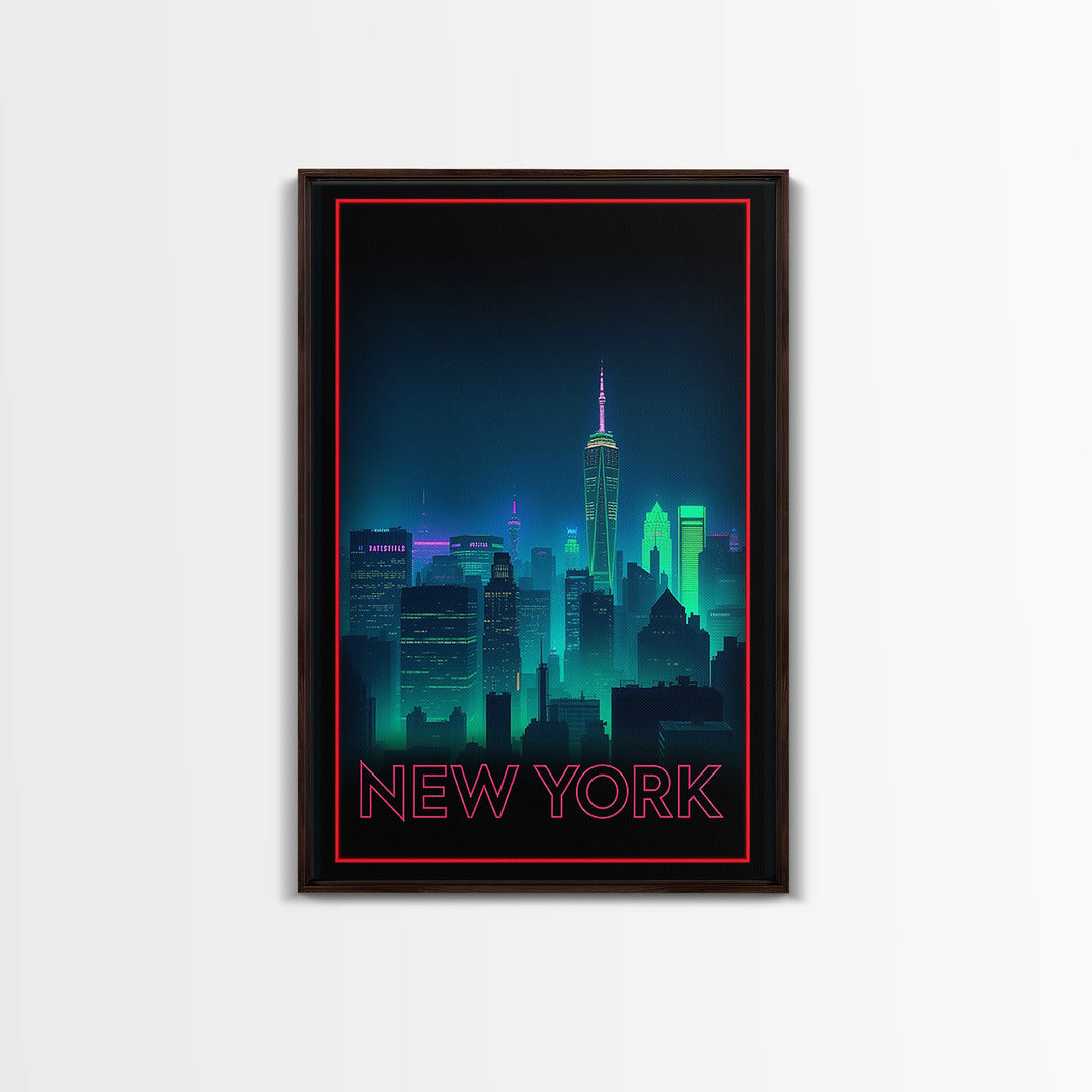 New York Travel Poster, Framed Canvas Print, Cyberpunk Style City Art, New York Poster Print, Fine Art Print, Vintage City Poster