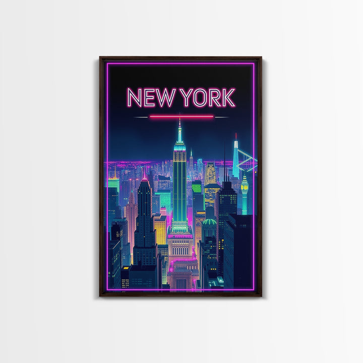 New York Travel Poster, Canvas Print, Retro Neon Travel Art, New York Travel Art, Eclectic Wall Decor, Mid Century Wall Art, Travel Gift