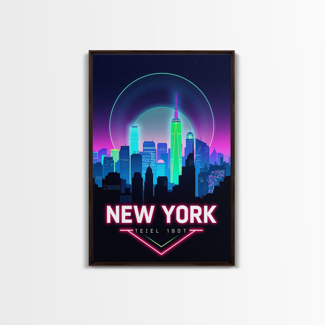 New York Travel Poster, Framed Canvas Print, Cyberpunk Style City Art, New York City Art, Living Room Wall Art, Travel Wall Decor