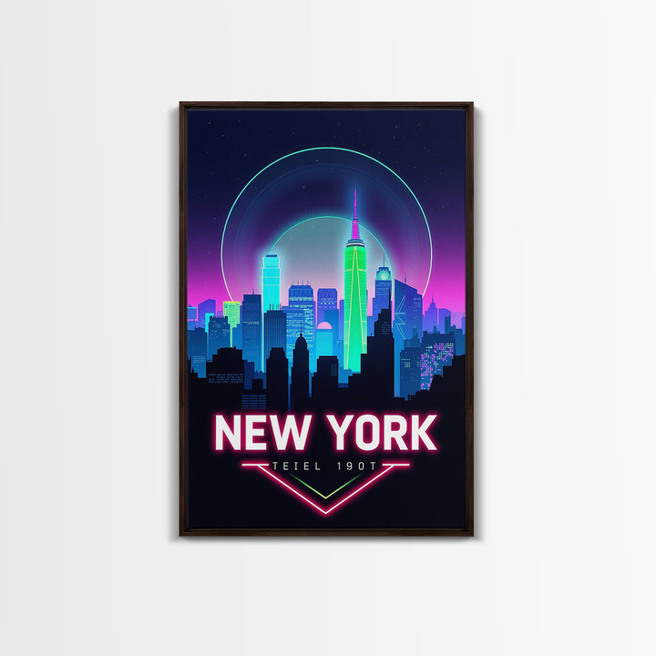 New York Travel Poster, Framed Canvas Print, Cyberpunk Style City Art, New York City Art, Living Room Wall Art, Travel Wall Decor