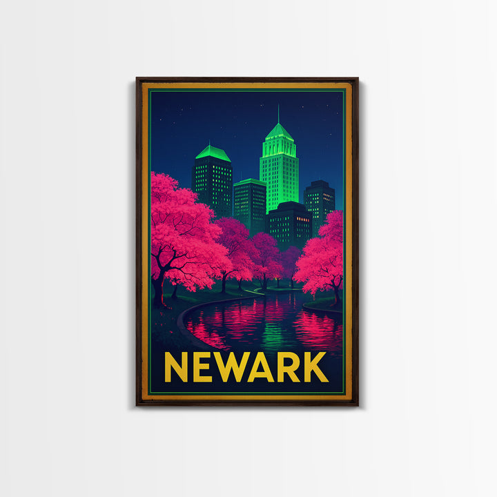 Newark New Jersey Travel Poster, Canvas Print, Electric Night Poster Art, Newark Wall Art, Travel Wall Decor, Travel Poster Set, Wall Art