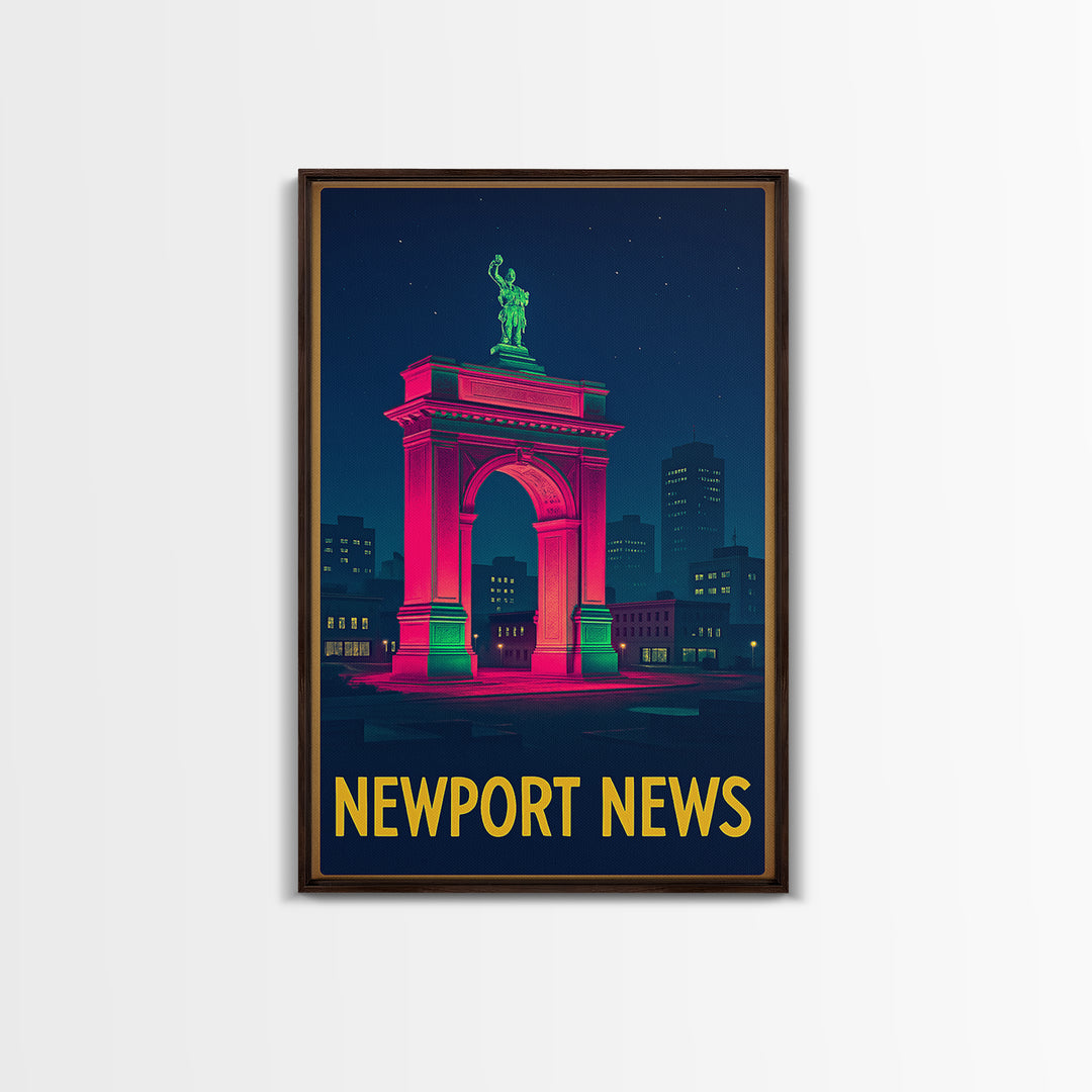 Newport News Virginia Travel Poster, Canvas Print, Retro Neon Travel Art, Newport News Art Print, Mid Century Wall Art, Travel Poster Art