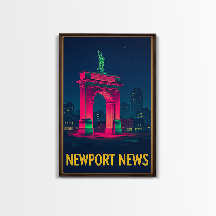 Newport News Virginia Travel Poster, Canvas Print, Retro Neon Travel Art, Newport News Art Print, Mid Century Wall Art, Travel Poster Art