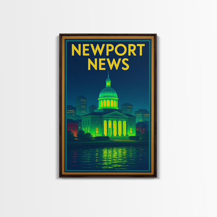 Newport News Travel Poster, Canvas Print, Neon Skyline Art Wall Art, Newport News Travel Art, Travel Wall Decor, City Art Print, Design 2