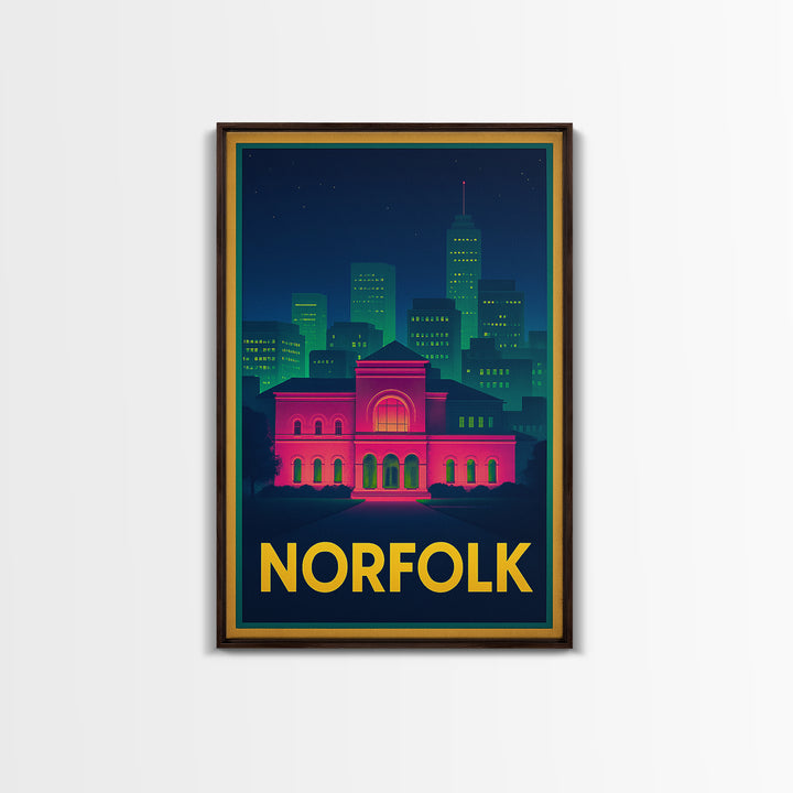 Norfolk Virginia Travel Poster, Canvas Print, Retro Neon Travel Art, Norfolk Art Print, Office Decor, Gift For Travelers, Travel Poster Art