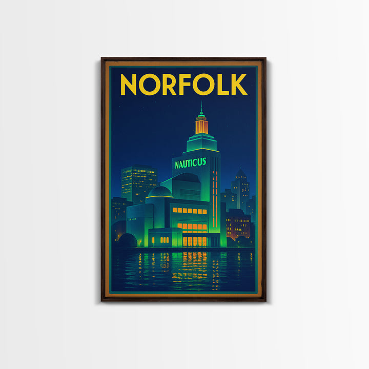 Norfolk Travel Poster, Framed Canvas Print, Electric Night Poster Art, Norfolk Poster Print, Vintage Travel Art, Mid Century Wall Art
