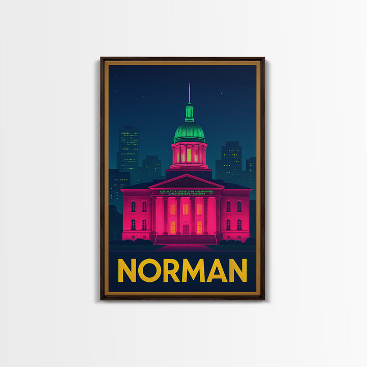 Norman Oklahoma Travel Poster, Canvas Print, Cyberpunk Style City Art, Norman Travel Art, Travel Poster Set, Wall Art, Wanderlust Decor
