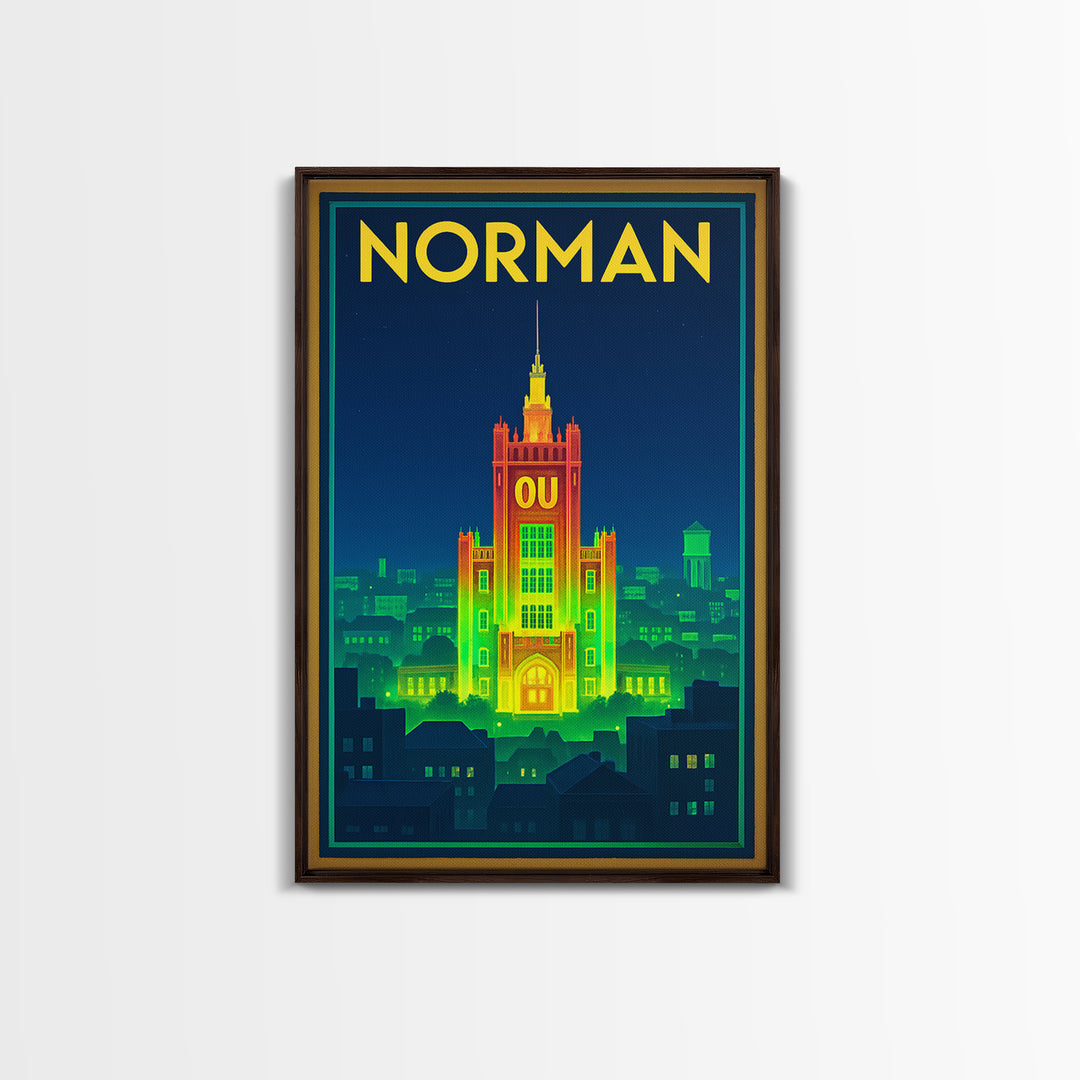 Norman Travel Poster, Framed Canvas Print, Retro Neon Travel Art, Norman Art Print, Travel Poster Set, Fine Art Print, Retro Travel Print