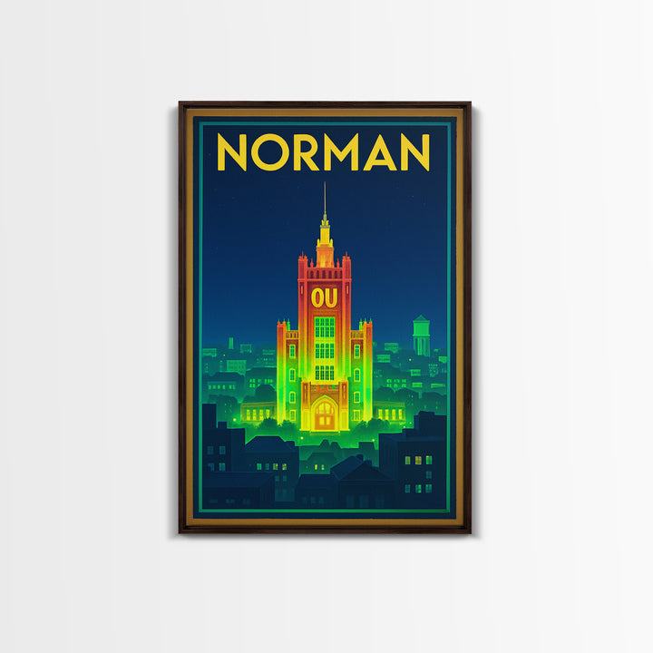 Norman Travel Poster, Framed Canvas Print, Retro Neon Travel Art, Norman Art Print, Travel Poster Set, Fine Art Print, Retro Travel Print