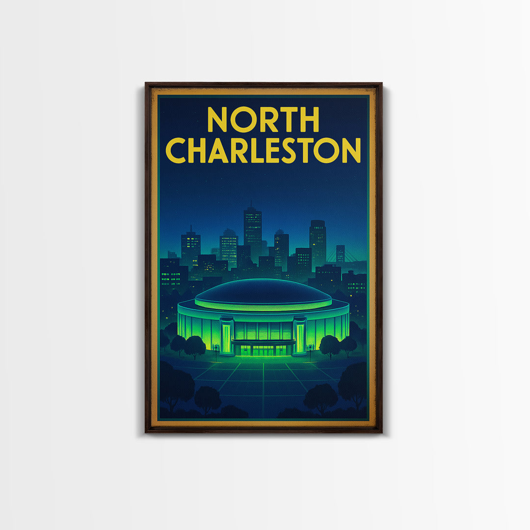 North Charleston Travel Poster, Canvas Print, Retro Neon Travel Art, North Charleston Wall Art, Travel Wall Art, City Illustration