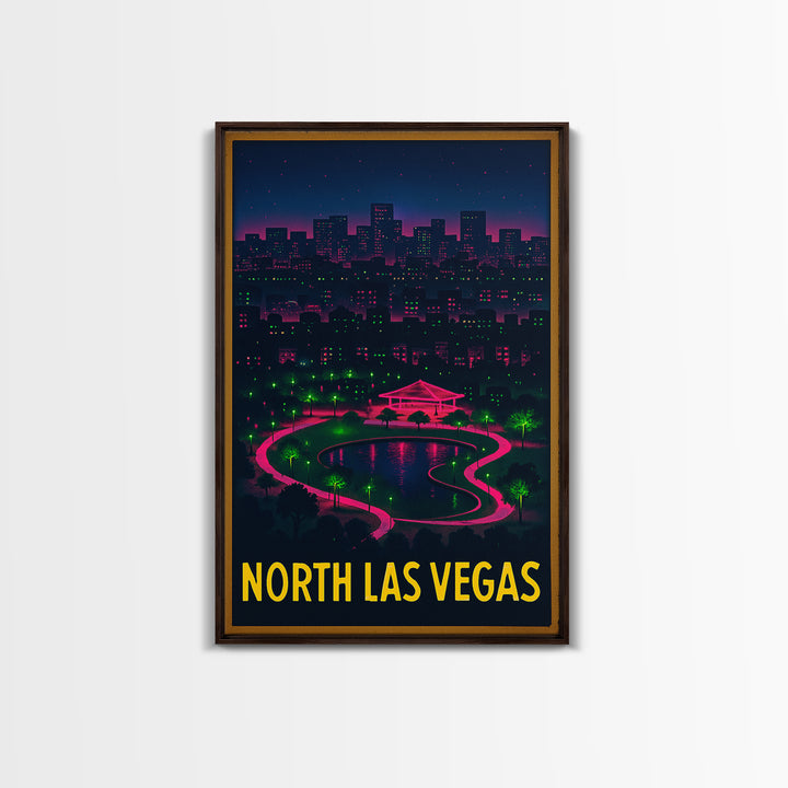 North Las Vegas Nevada Travel Poster, Canvas Print, Electric Night Poster Art, North Las Vegas Wall Art, Watercolor Downtown Skyline