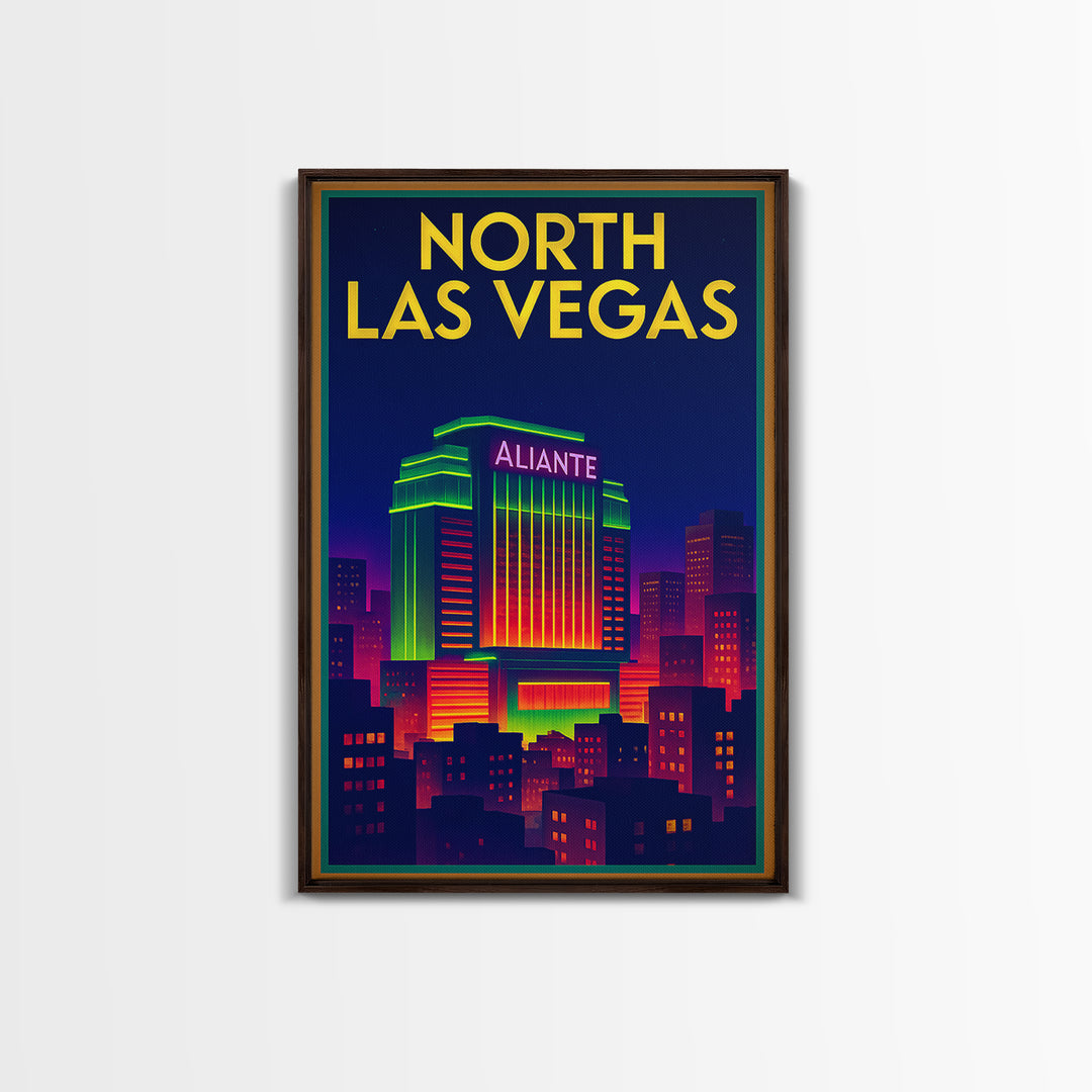 North Las Vegas Travel Poster, Framed Canvas Print, Retro Neon Travel Art, North Las Vegas Travel Art, Travel Poster Set, Modern Wall Decor