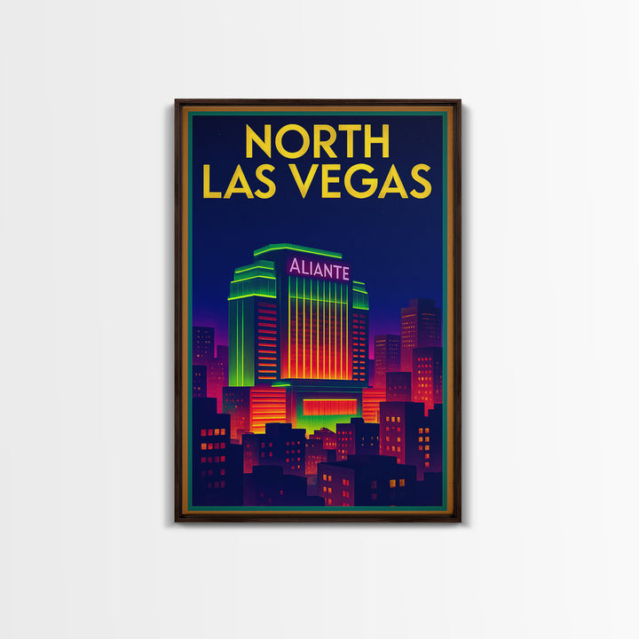 North Las Vegas Travel Poster, Framed Canvas Print, Retro Neon Travel Art, North Las Vegas Travel Art, Travel Poster Set, Modern Wall Decor