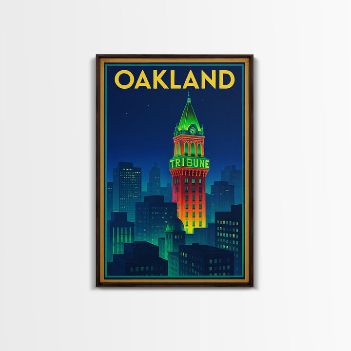 Oakland Travel Poster, Framed Canvas Print, Cyberpunk Style City Art, Oakland Poster Print, Travel Wall Decor, Wanderlust Decor