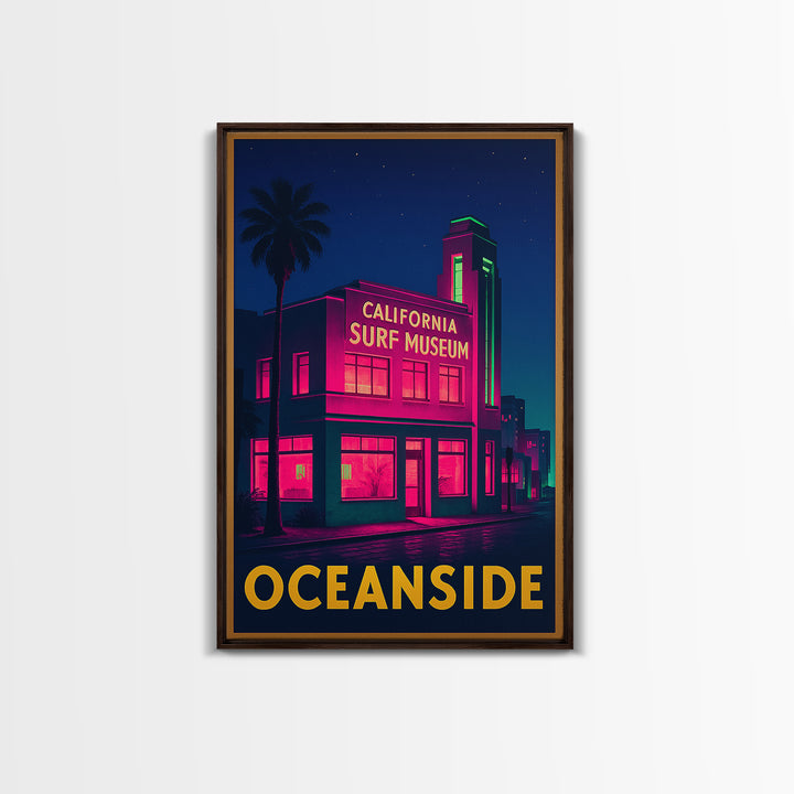 Oceanside California Travel Poster, Canvas Print, Neon Skyline Wall Art, Oceanside Travel Art, Travel Art, Vintage City Art, Retro Poster