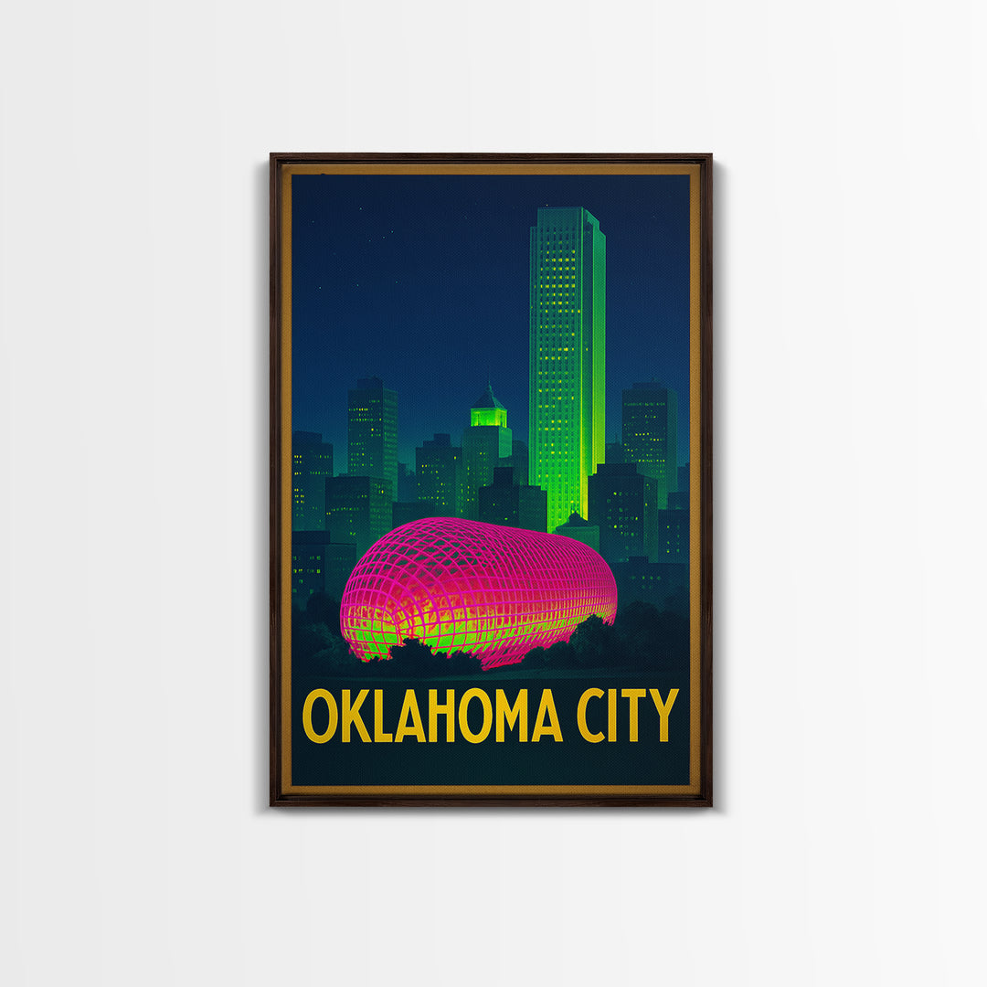 Oklahoma City Oklahoma Travel Poster, Canvas Print, Retro Neon Travel Art, Oklahoma City Art Print, Eclectic Wall Decor, City Illustration