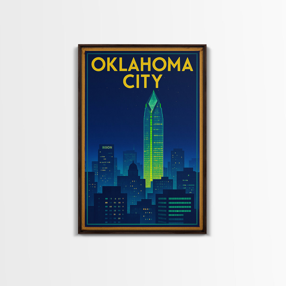 Oklahoma City Travel Poster, Canvas Print, Electric Night Poster Art, Oklahoma City Art Print, Fine Art Print, City Art Print, Design 2