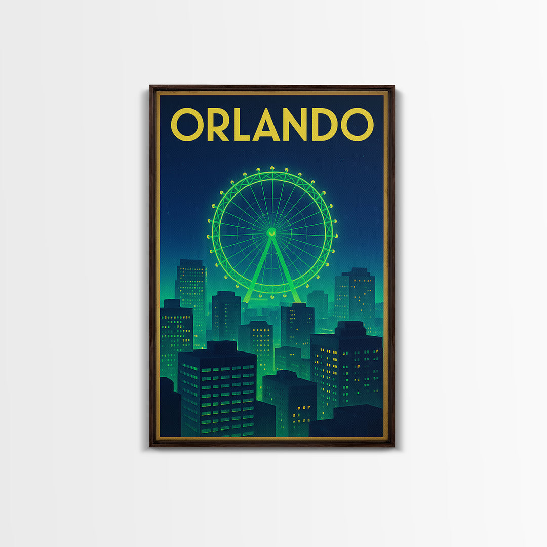Orlando Travel Poster, Canvas Print, Cyberpunk Style City Art, Orlando City Art, Travel Art Print, Eclectic Wall Decor, City Illustration