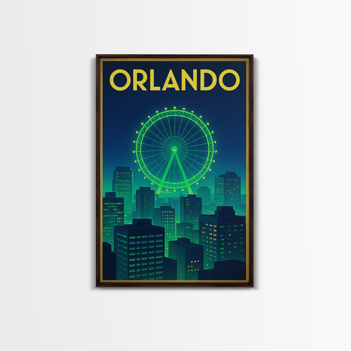 Orlando Travel Poster, Canvas Print, Cyberpunk Style City Art, Orlando City Art, Travel Art Print, Eclectic Wall Decor, City Illustration