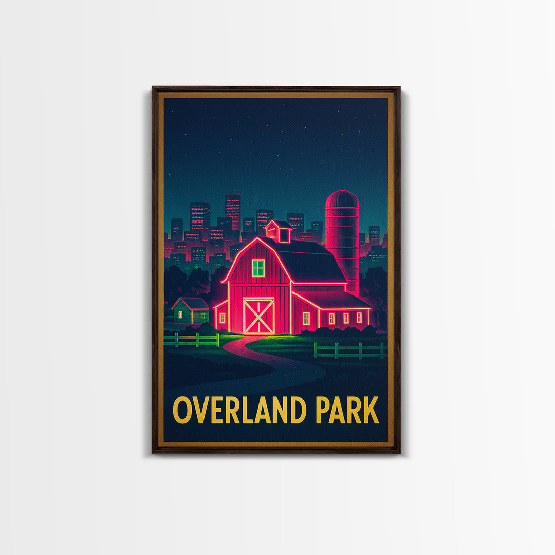 Overland Park Kansas Travel Poster, Canvas Print, Retro Neon Travel Art, Overland Park Art Print, Retro Travel Print, Vintage City Art