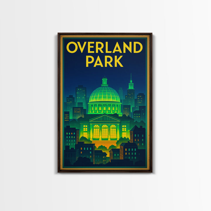 Overland Park Travel Poster, Canvas Print, Retro Neon Travel Art, Overland Park Art Print, City Illustration, Vintage Travel Print