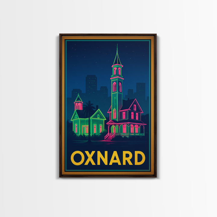 Oxnard California Travel Poster, Canvas Print, Retro Neon Travel Art, Oxnard City Art, Vintage City Poster, Vintage Travel Art, Wall Art