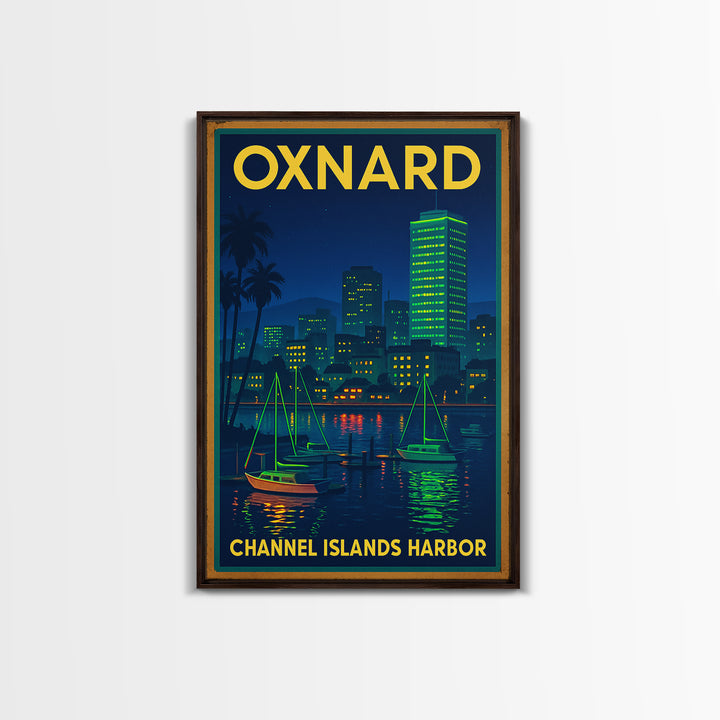 Oxnard Travel Poster, Canvas Print, Retro Neon Travel Art, Oxnard City Art, City Art Print, Modern Wall Decor, City Travel Prints