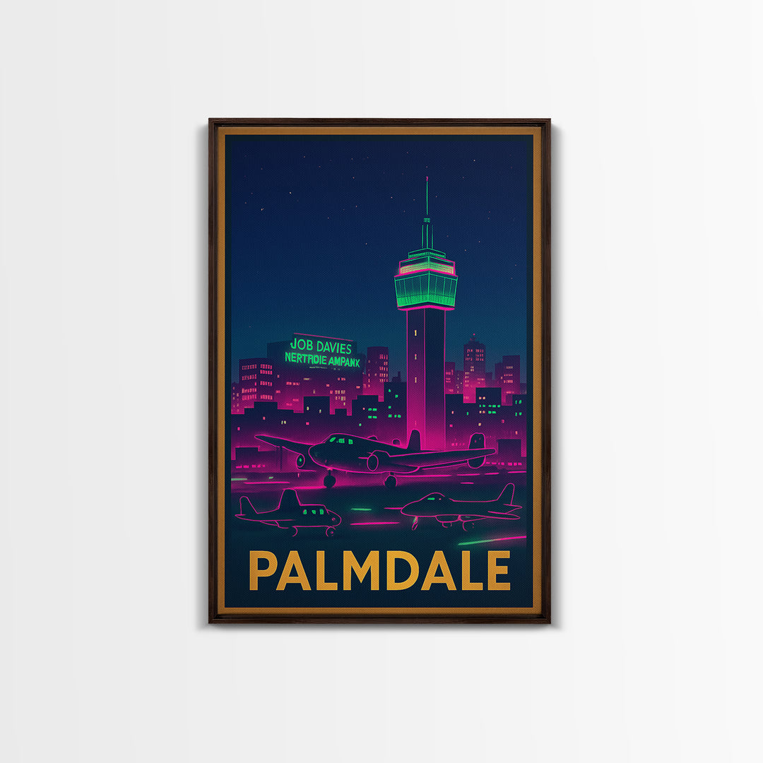 Palmdale California Travel Poster, Canvas Print, Retro Neon Travel Art, Palmdale Poster Print, Travel Prints, Travel Art Print, Poster Art