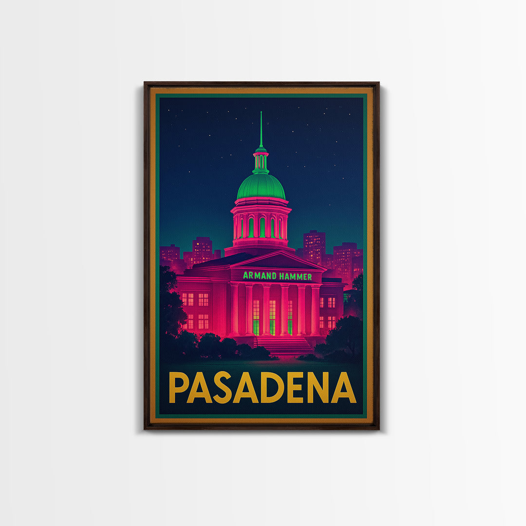 Pasadena California Travel Poster, Canvas Print, Retro Neon Travel Art, Pasadena Art Print, Skyline Art, Gift For Travelers, Wall Decor