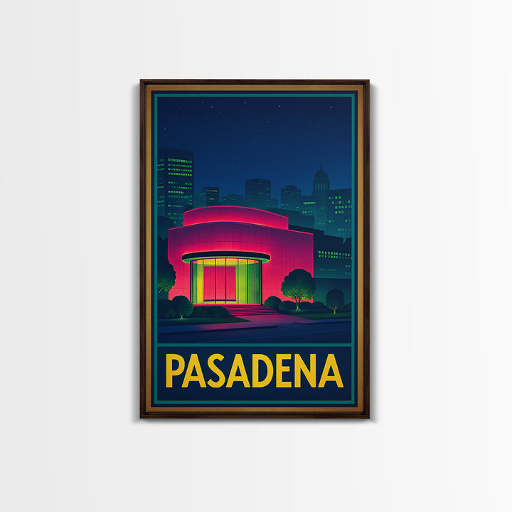Pasadena Travel Poster, Framed Canvas Print, Retro Neon Travel Art, Pasadena Travel Art, Fine Art Print, Living Room Wall Art, Design 2