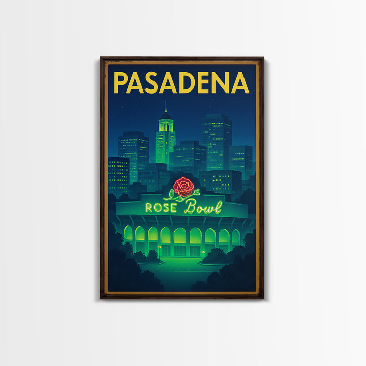 Pasadena Travel Poster, Canvas Print, Neon Downtown Skyline Wall Art, Pasadena Travel Art, Travel Poster Art, Travel Wall Art, Design 4