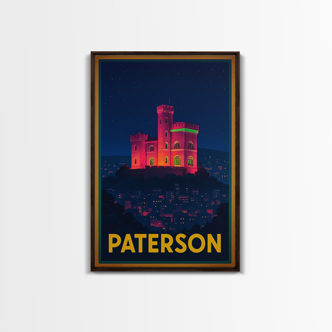 Paterson New Jersey Travel Poster, Canvas Print, Cyberpunk Style City Art, Paterson Poster Print, Travel Art Print, Watercolor Skyline