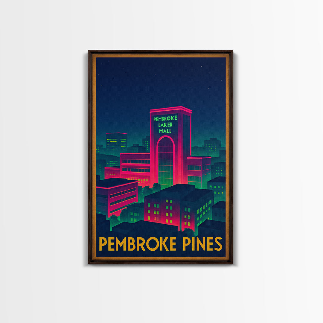 Pembroke Pines Florida Travel Poster, Canvas Print, Retro Neon Travel Art, Pembroke Pines Art Print, Home Office Decor, City Art Print