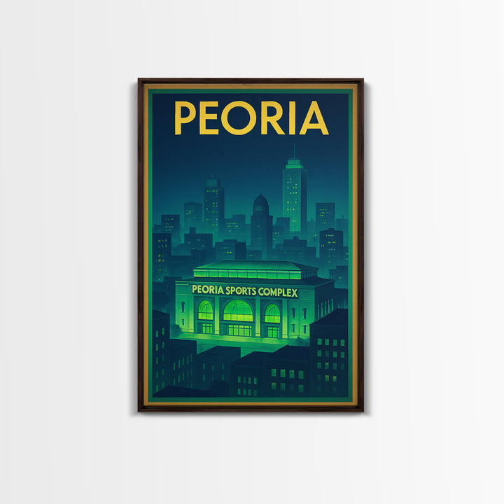 Peoria Travel Poster, Framed Canvas Print, Electric Night Poster Art, Peoria Poster Print, Travel Wall Decor, Wanderlust Decor