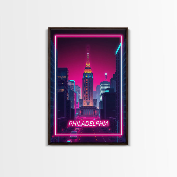 Philadelphia Pennsylvania Travel Poster, Canvas Print, Electric Night Poster Art, Philadelphia Art Print, Wall Art, Home Office Decor