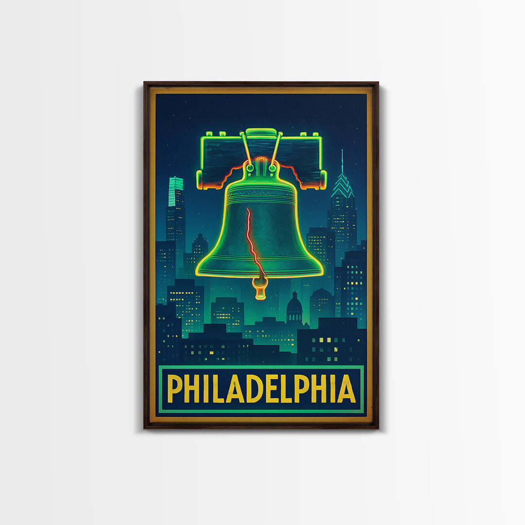 Philadelphia Travel Poster, Canvas Print, Electric Night Poster Art, Philadelphia City Art, Travel Poster Set, Travel Art Print